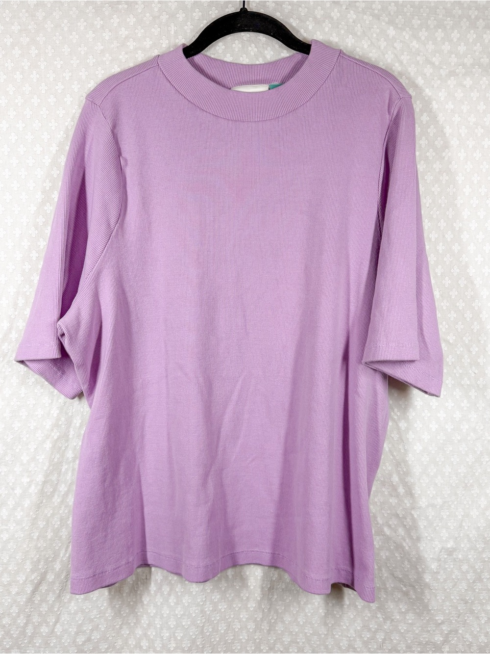 Anthropologie Maeve Purple Ribbed Half Sleeve Cotton Blend Mock Neck Top